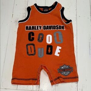 🍄0/3m Harley-Davidson Orange Baby Romper